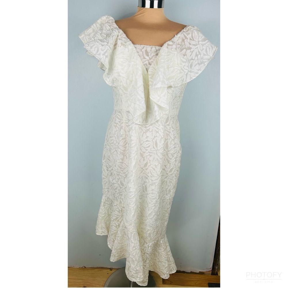 C/meo Collective More To Give Off Shoulder Lace Midi Dress Asymmetrical Sz XL